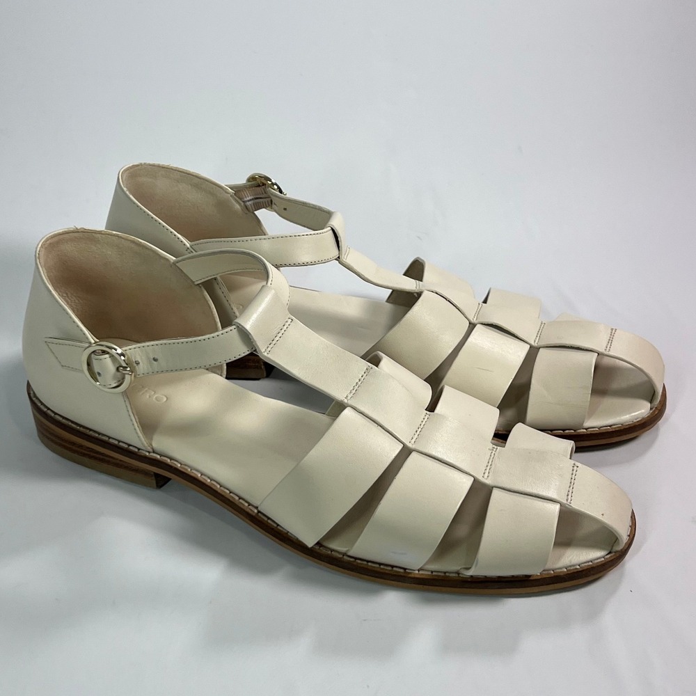 PILCRO Anthropologie Maris Fisherman Sandals 41 Cream Leather Cage Flat Strap